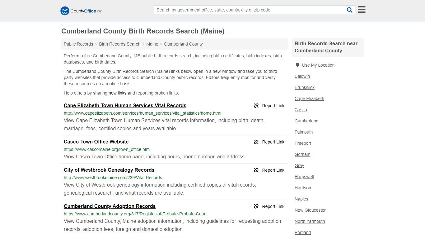 Cumberland County Birth Records Search (Maine) - County Office