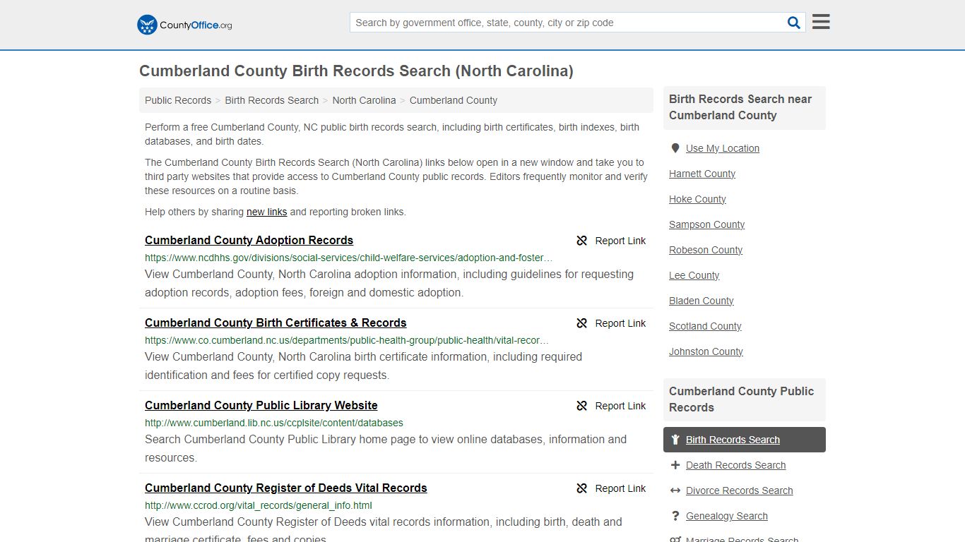 Cumberland County Birth Records Search (North Carolina) - County Office