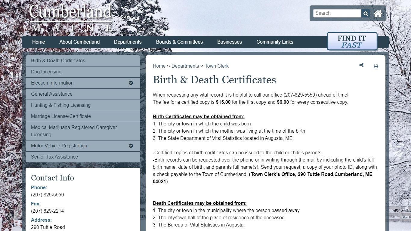 Birth & Death Certificates | Cumberland ME